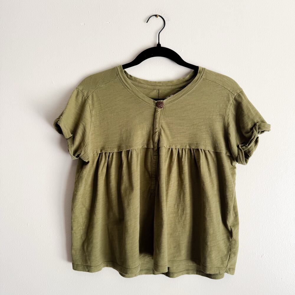 Pilcro Olive Green Short Sleeve Babydoll Button Blouse XS Boho